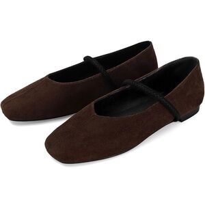Brown Suede with Black Strap Ballet Flats